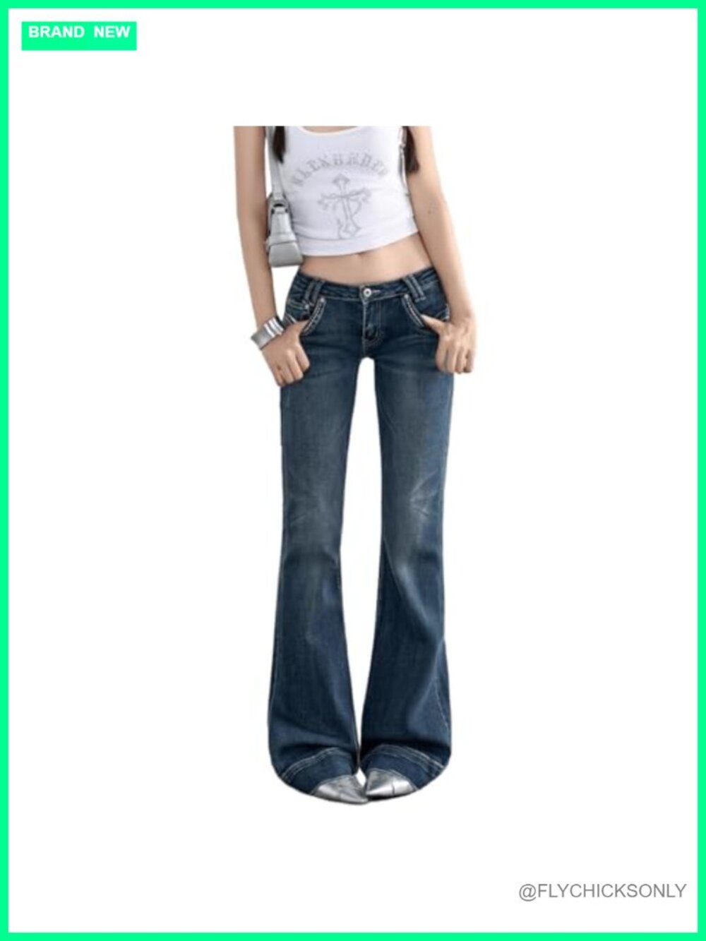 Women's Low Rise Flare Jeans Bootcut Baggy Denim Pants